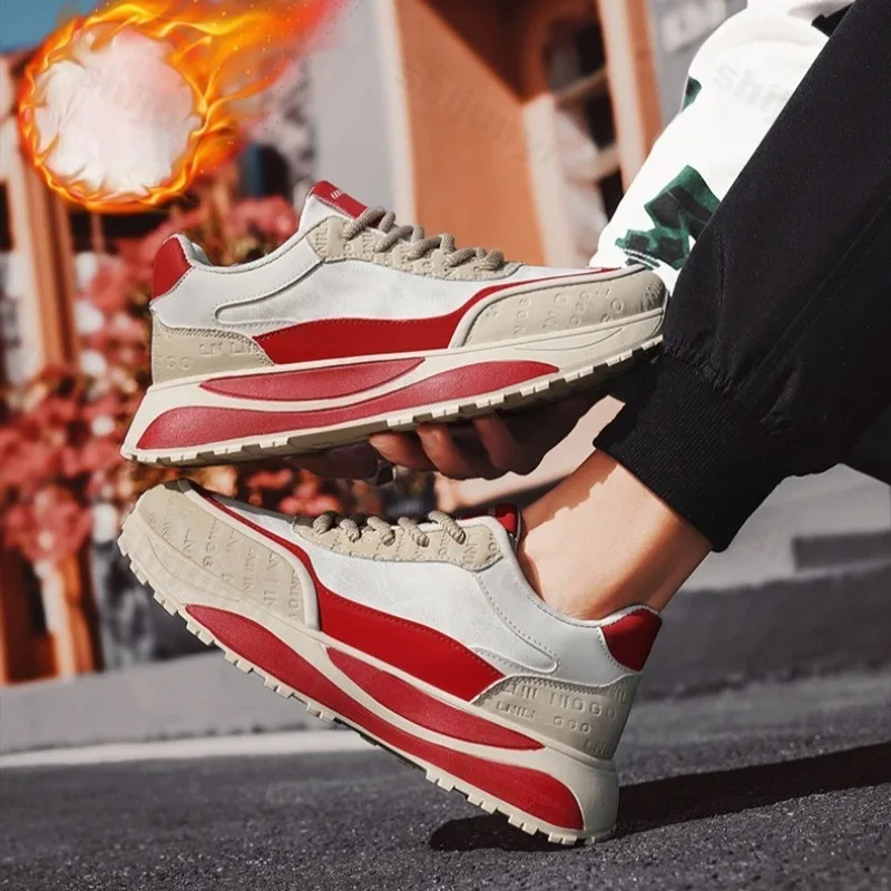 

2025 зимняя мужская теплая толстая бархатная спортивная обувь с низким берцем, модная универсальная плюшевая удобная обувь на массивном каблуке из хлопка