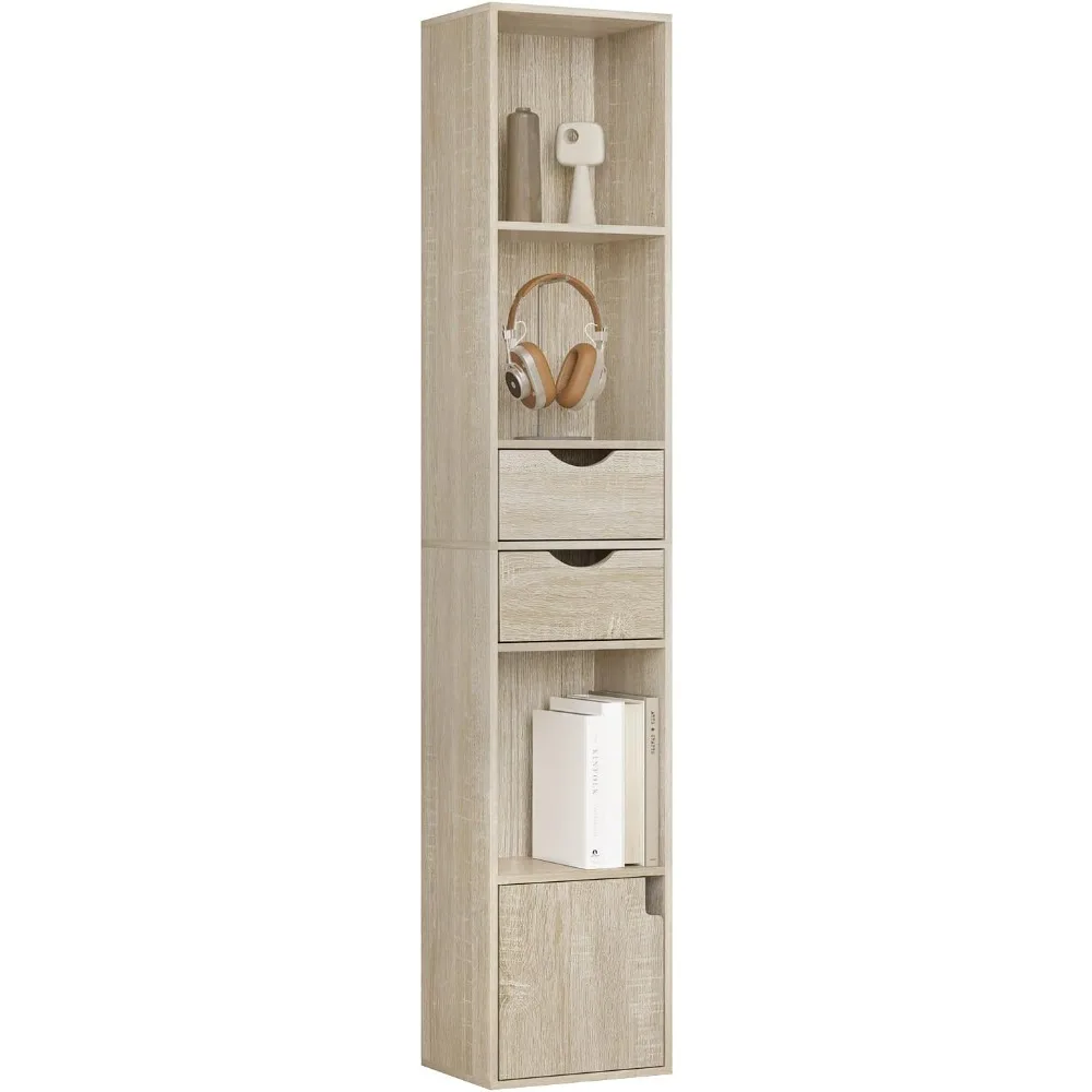 WOLTU EstanterĂa para Libros, LibrerĂa Vertical con 3 Compartimentos Abiertos, 2 cajones y 1 Armario, Libreria de Almacenaje par