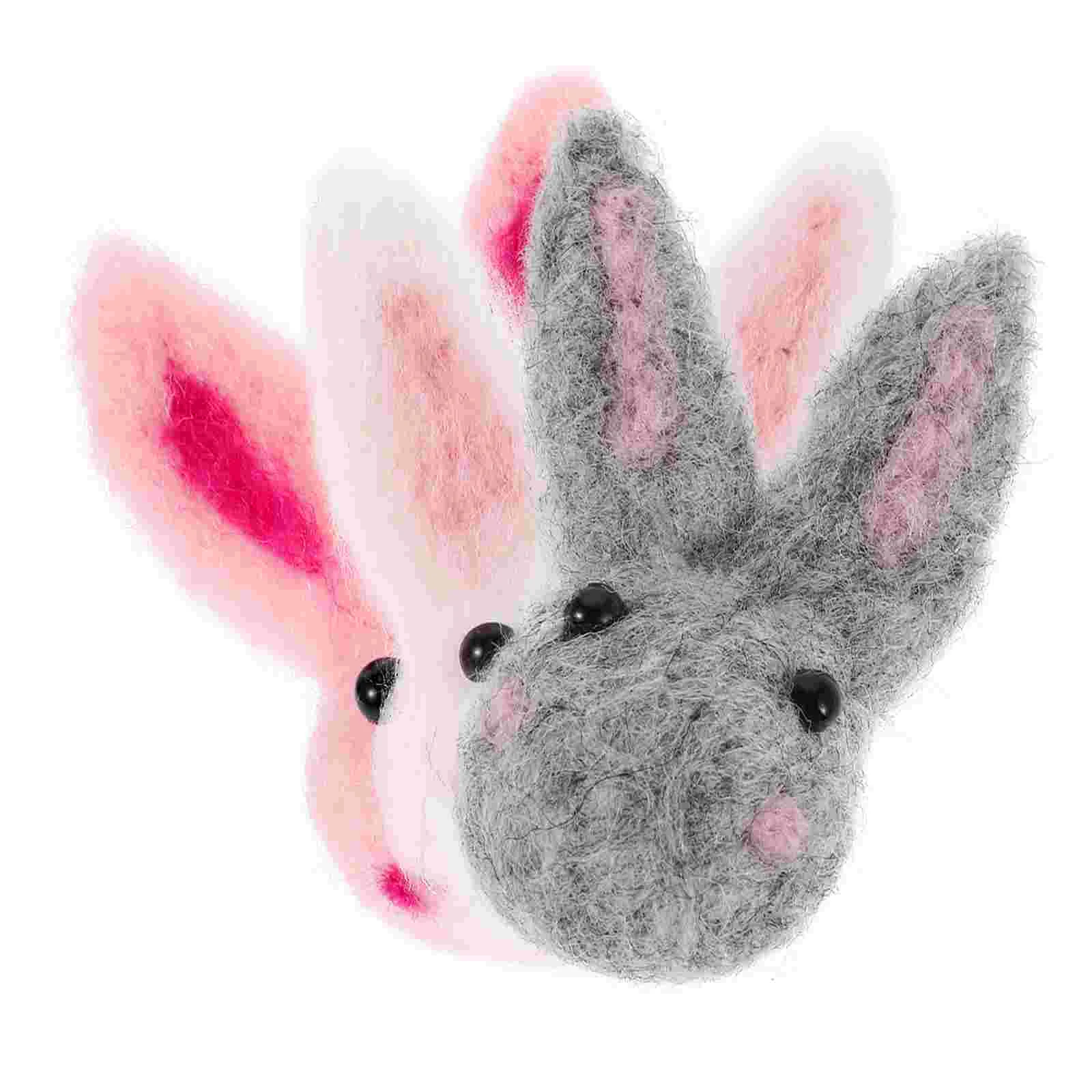 6 Pcs Rabbit Wool Felt Accessories Flocked Bunny Easter Bag Brooch DIY Beaded Headbands Kit Felting Kits