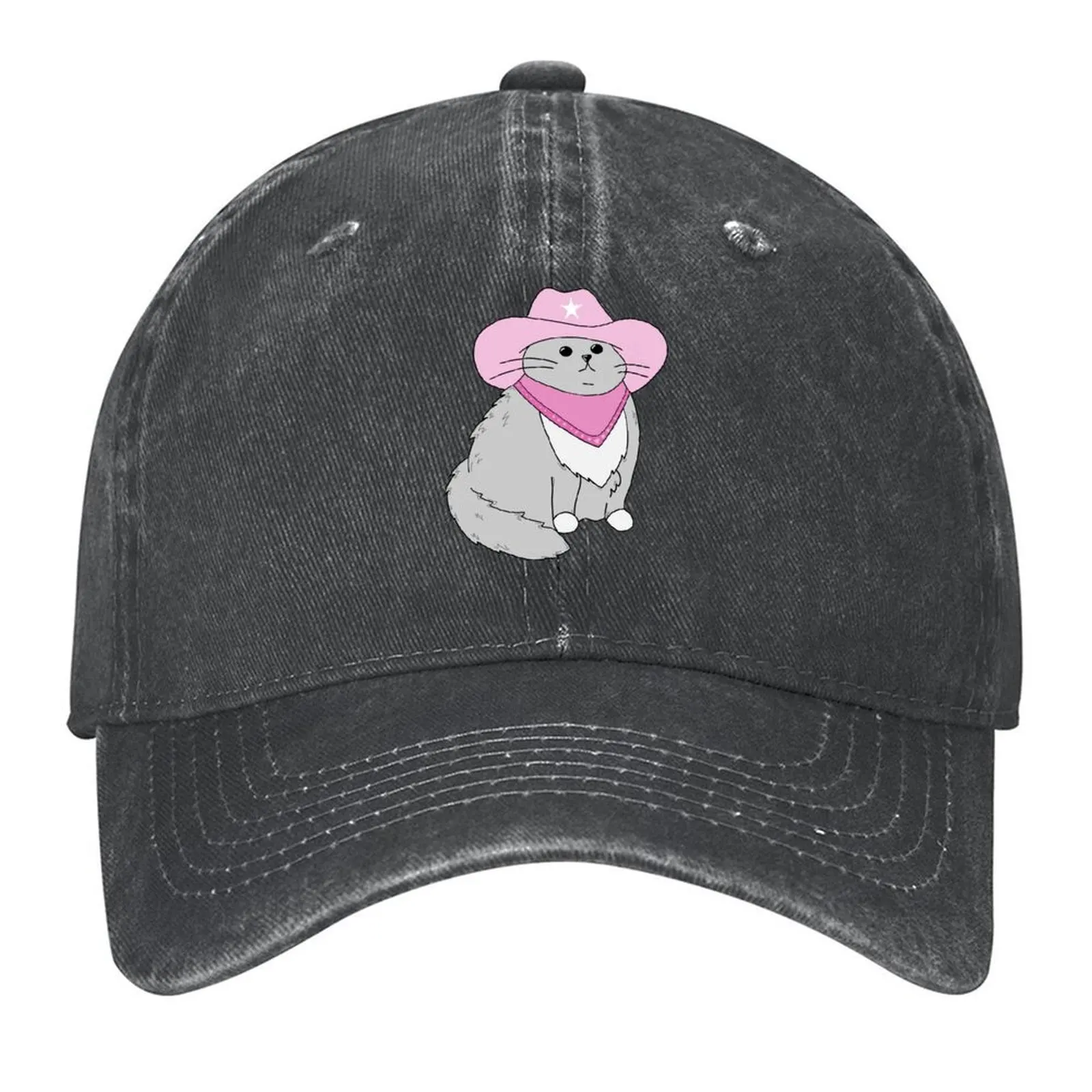 

gray cat with pink cowboy hat and bandana Baseball Cap Rugby Hat Man For The Sun designer cap western Hat Man Women's