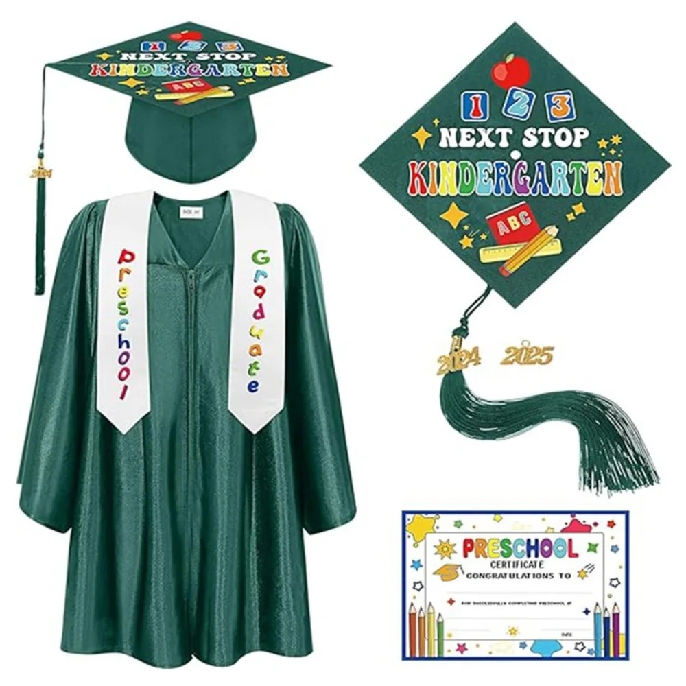 2025 Neues Doktoruniform-Abschlusskleid, Bachelor-Uniform, gestrickt, mehrfarbig, für Grundschüler, Performance-Anzug