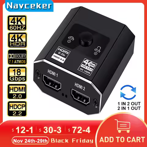 2022 Best HDMI Switcher 4K Bi-Direction 2.0 HDMI Switch 1x2/2x1 Adapter 2 in 1 out Converter for PS4 PS5 TV Box HDMI Splitter