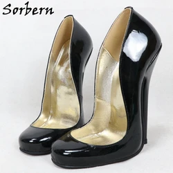 Sorbern scarpe da donna Vintage con punta tonda scarpe con tacco alto 16Cm vera pelle Burlesque Showgirl personalizzato 14Cm per Sissy Boy Slip On