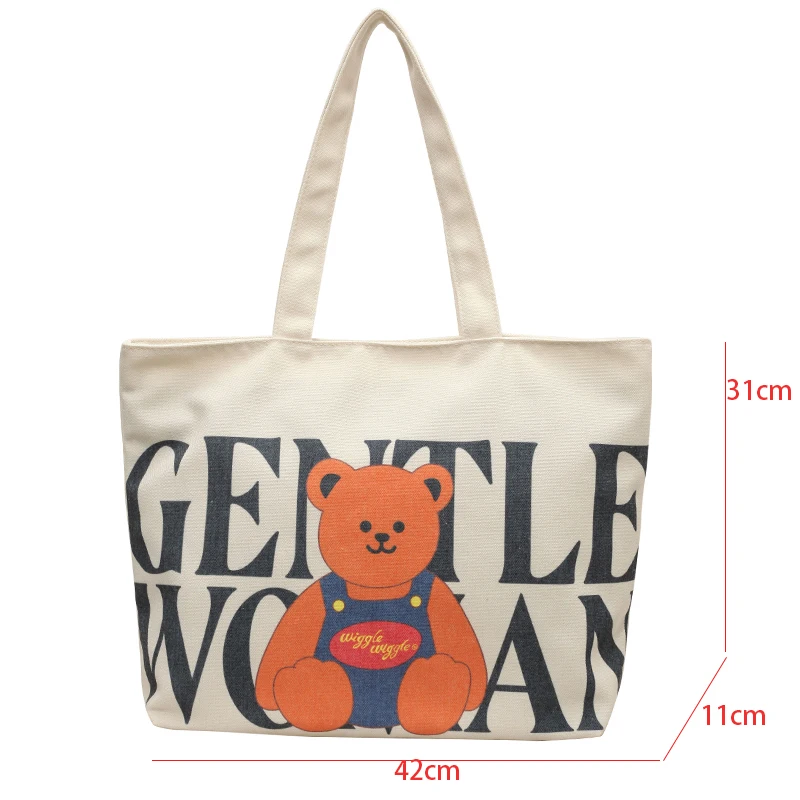 Simple Travel Shoulder Bags For Women Cute Cartoon Printing Handbag Casual Bag Female Large Capacity Shopping Bag Canvas Tote