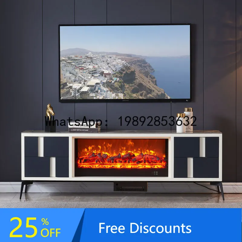 

XL 1.8m Solid Wood Light Luxury Fireplace TV Cabinet Living Room Rock Board Heating Fireplace Decorative Cabinet