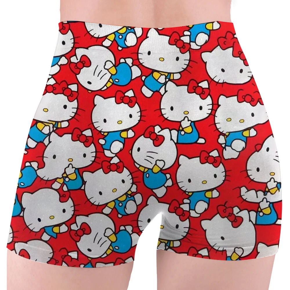 Shorts de ioga para treino de desenho animado feminino personalizado Hello Kitty Academia Calções de corrida atléticos para motociclistas