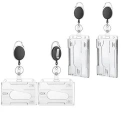 Transparent Double Cards Slots ID Tag Badge Holder with Badge Reel 2 Cards Storage Organizer Employee Pass Work Card Case Sleeve