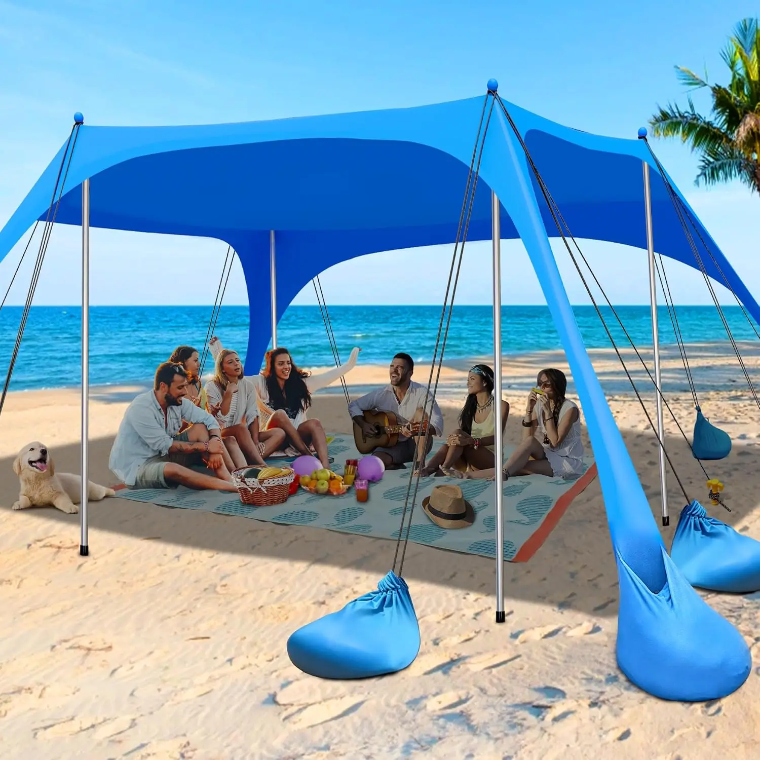 

Beach Tent Sun Shelter, 11x10FT Beach Tents Shade Canopy with 12 Sandbags, UPF 50+ Beach Shade Canopy, Outdoor Tent Sun