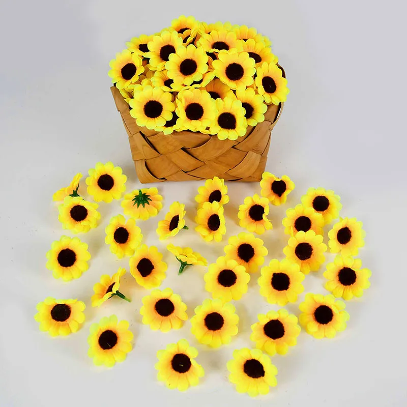 

50pcs 4.5cm Mini Artificial Flower Silk Sunflower Head DIY Wreath Scrapbooking Gifts Box Wedding Birthday Party Home Decorations