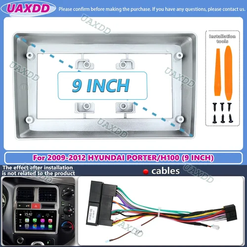 Imagen 1 del producto Para 2009-2012 Hyundai PORTER H100 9 pulgadas 2 Din radio estéreo de coche panel de marco Android cable de fascia adaptador de arnés de vídeo tablero