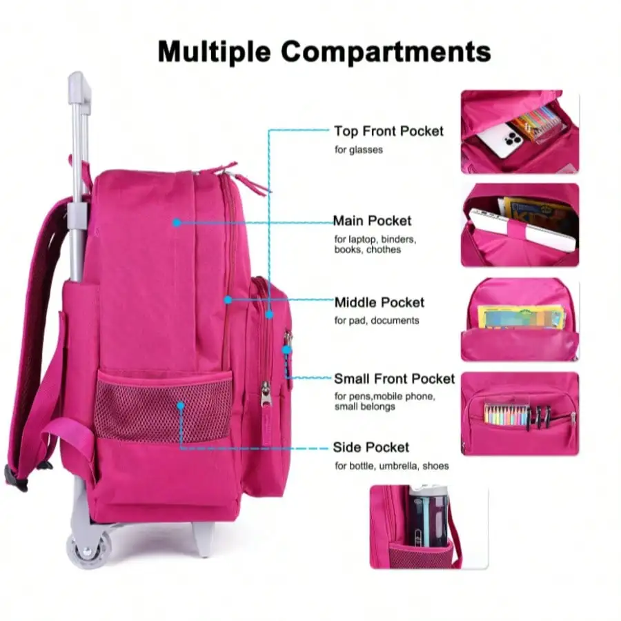 Rolling Backpack 18 Inch Double Handle Wheeled Laptop Boys Girls Travel School Luggage Toddler Trip