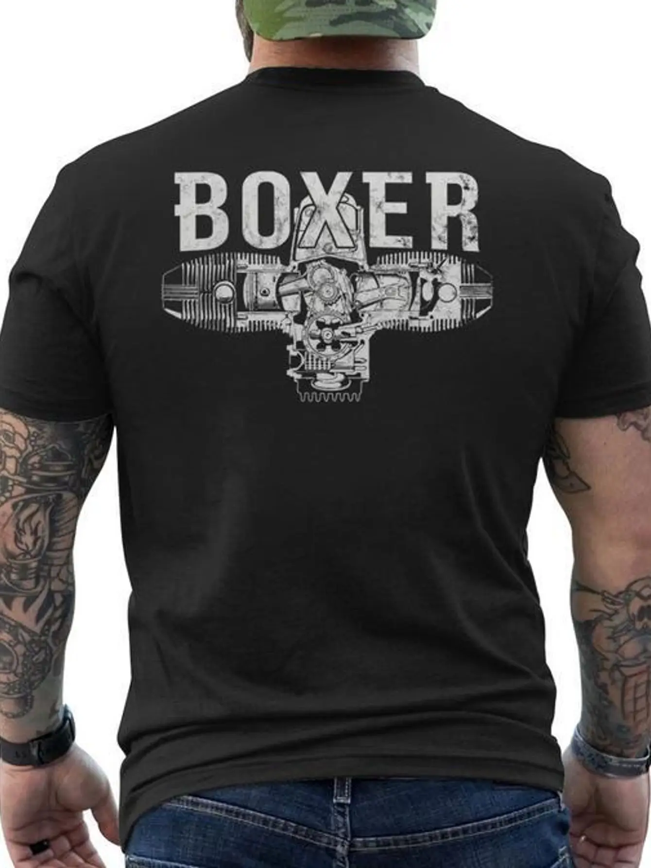 Men's Motorcycle Boxer Engine Pattern T-shirt with Back Print T-shirt As A Gift for Motorcycle Enthusiasts and Riders
