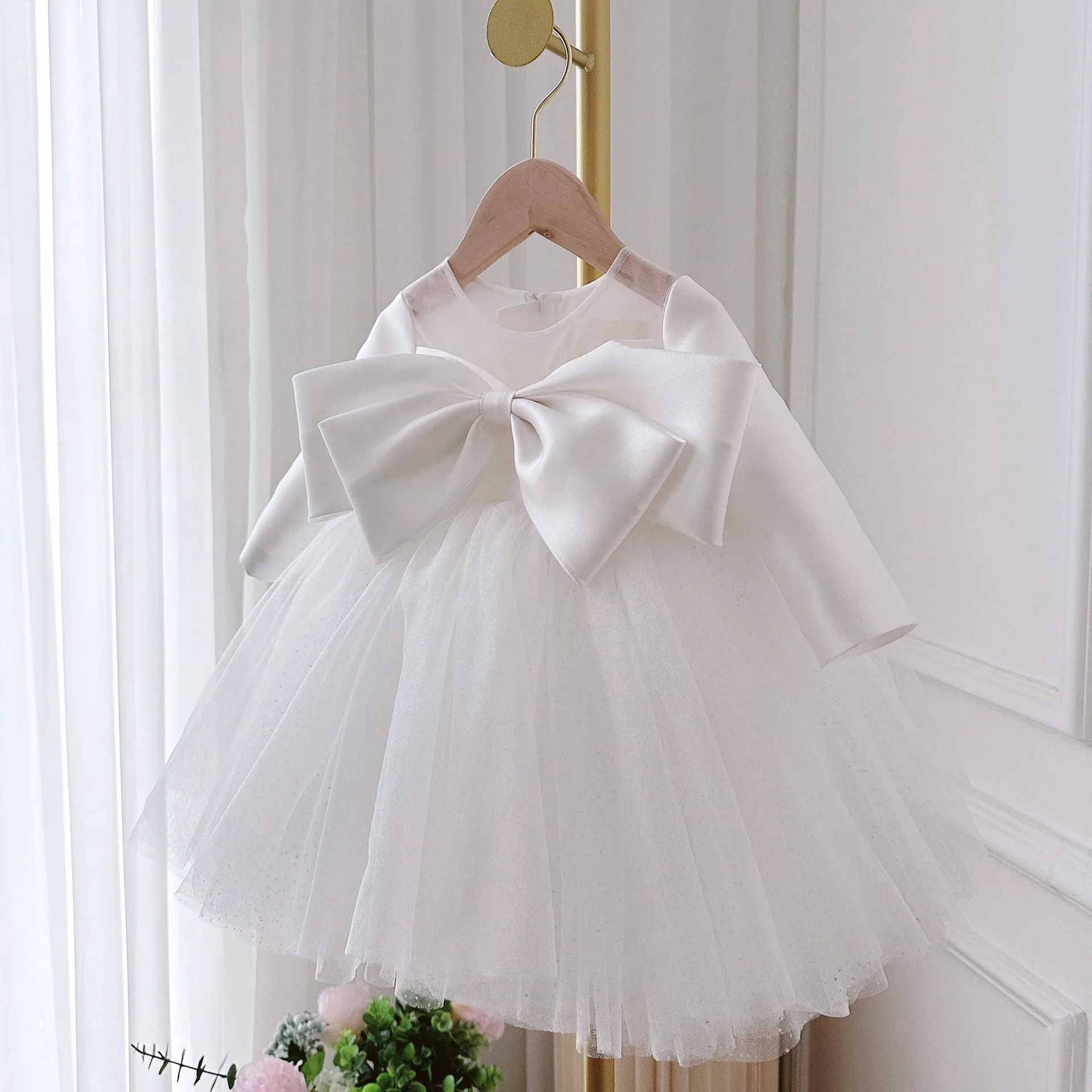 New Baby Girls Dresses 2024 New Girls Dresses For Children's Big bow Baby Princess Tutu Dress Birthday Party Children's Wear