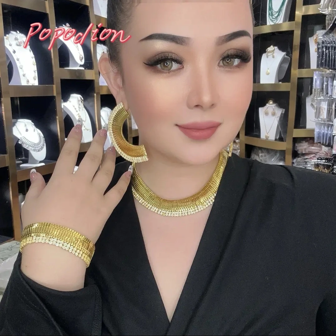 

Popodion New Dubai 24K Gold Plated Necklace Women's Earrings Bracelets Fashion Boutique Gift YY10280