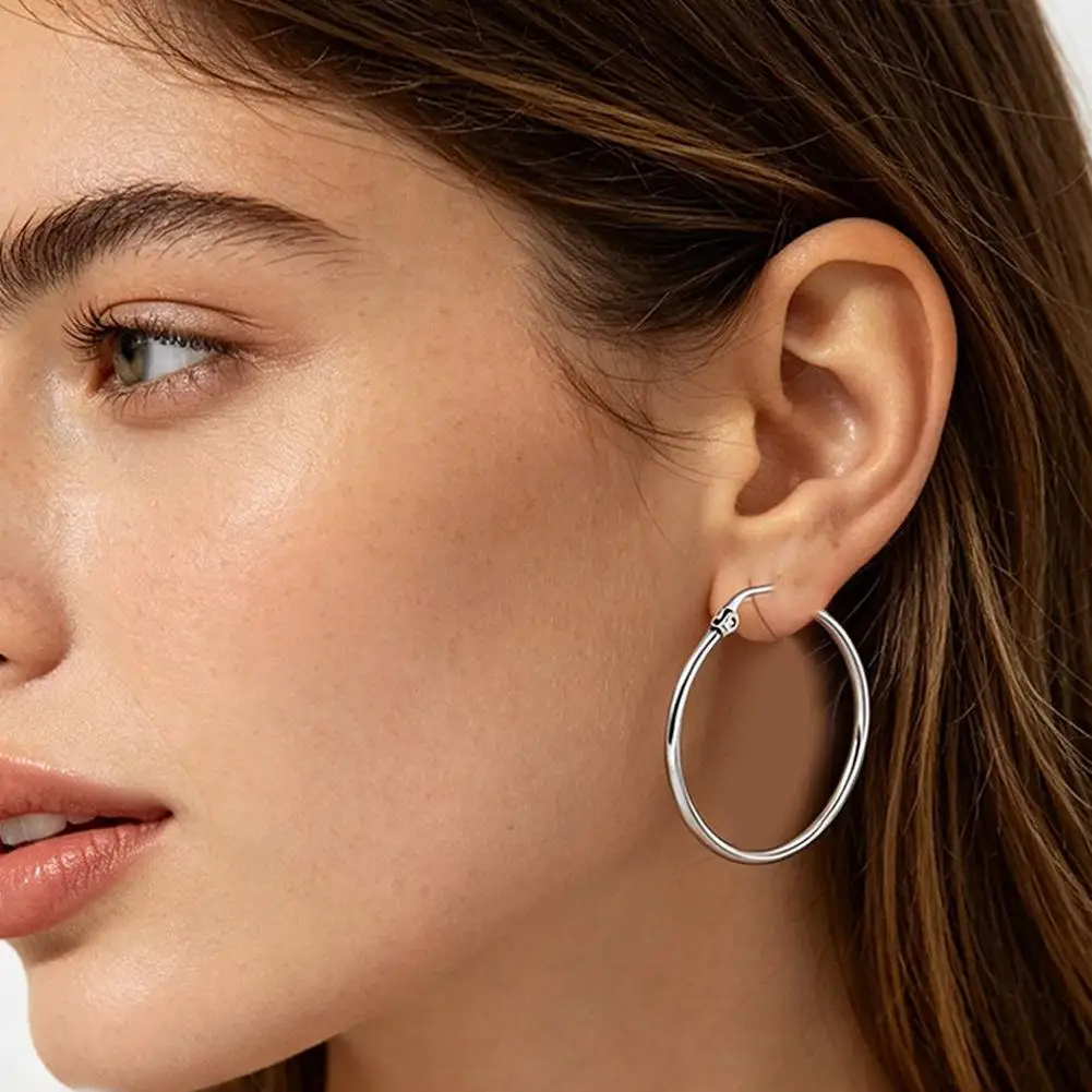 Pair of Anti-Allergy Stainless Steel Large Circle Wire Earrings Classic Titanium Steel Exaggerated Studs Fashion Jewelry Accesso