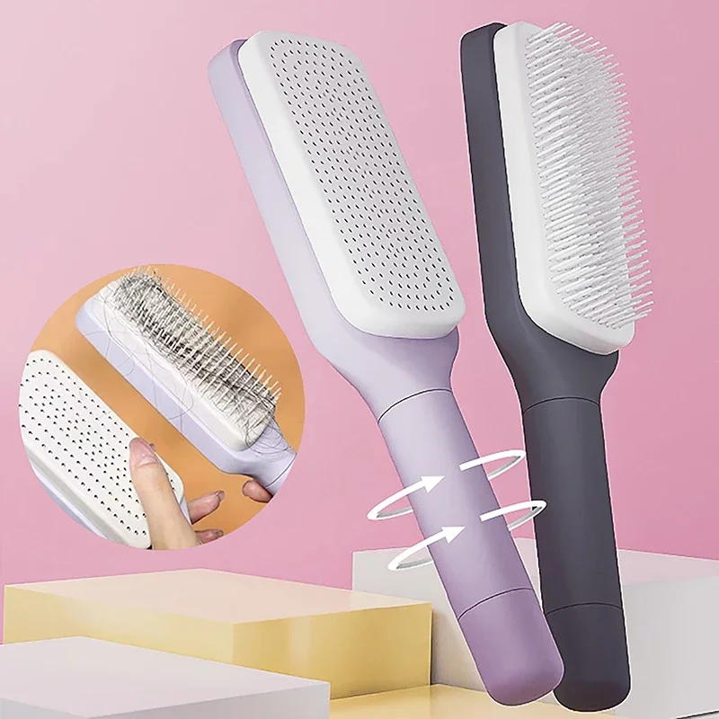 

Automatic Cleaning Rotating Lifting Comb Self Cleaning Hairbrush Rotating Retractable Anti Static Massage Comb Scalp Hair Comb