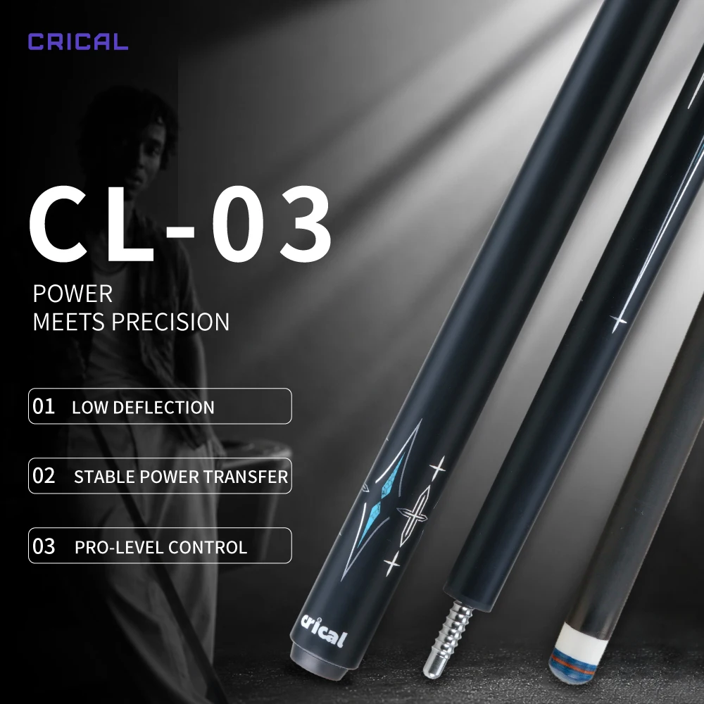 Matte Black Carbon Fiber Pool Cue Stick Low Deflection 12.5mm Sapphire Tip 3/8x8 XTC 58in 19-20oz Billiard CRICAL