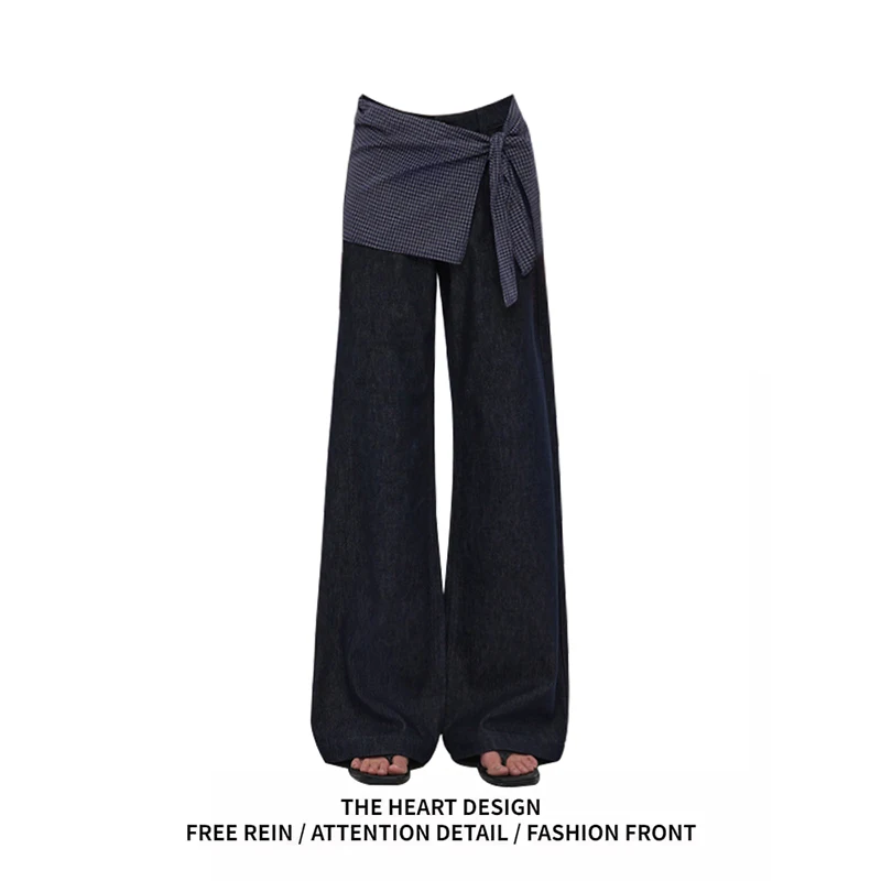 

Синие женские джинсы с высокой талией, винтажный дизайн, прямые мешковатые джинсовые брюки в стиле хип-хоп, уличные широкие джинсовые брюки Y2K в американском стиле