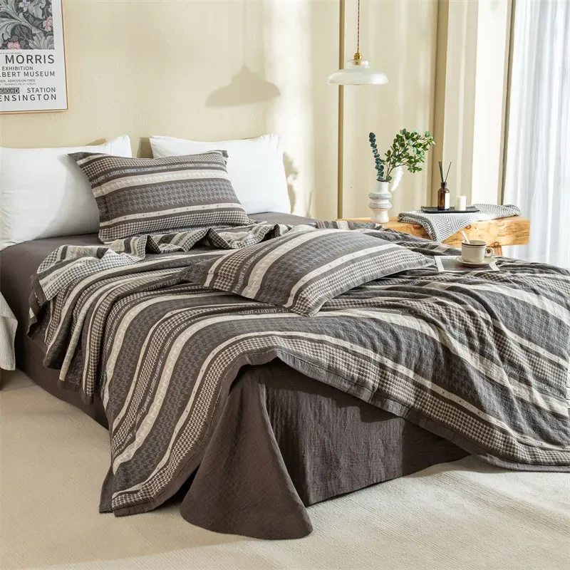 

Cotton double-layer yarn, soybean fiber summer quilt, cotton four piece set, washable, simple air-conditioned quilt