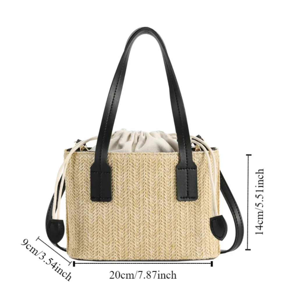 Modieuze Koreaanse Stijl Rieten Emmertas Niche Design Handtas Geweven Crossbody Tas Draagtas Effen Kleur Kleine Telefoon Tas Reizen