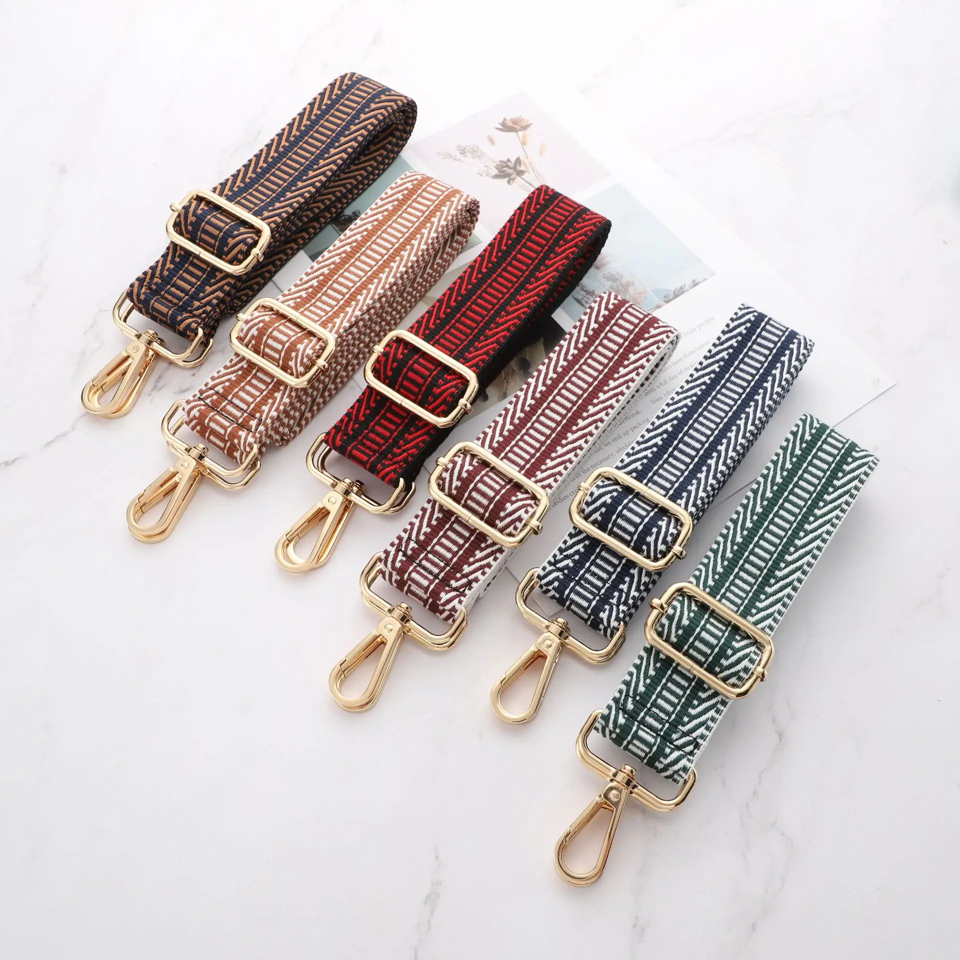 Women Colorful Fabric Shoulder Strap Striped embroidery Nylon Bag Strap Adjustable Bag Accessories Belt For Crossbody Handbag