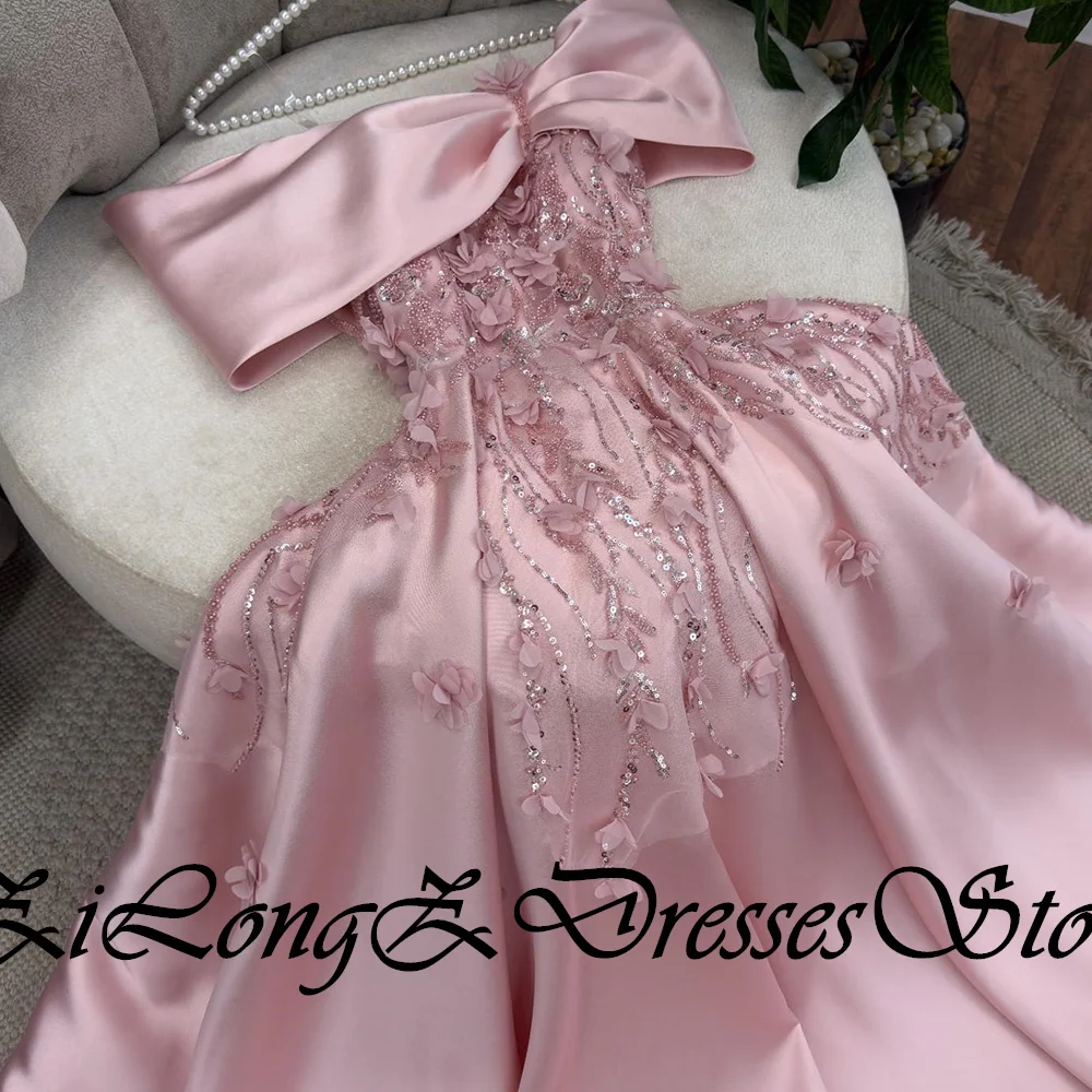 CustomizedElegant Luxury Evening Dress 2024 Off the Shoulder Short Sleeves Floor Length Sweep Train Solid Color Beading Crystal
