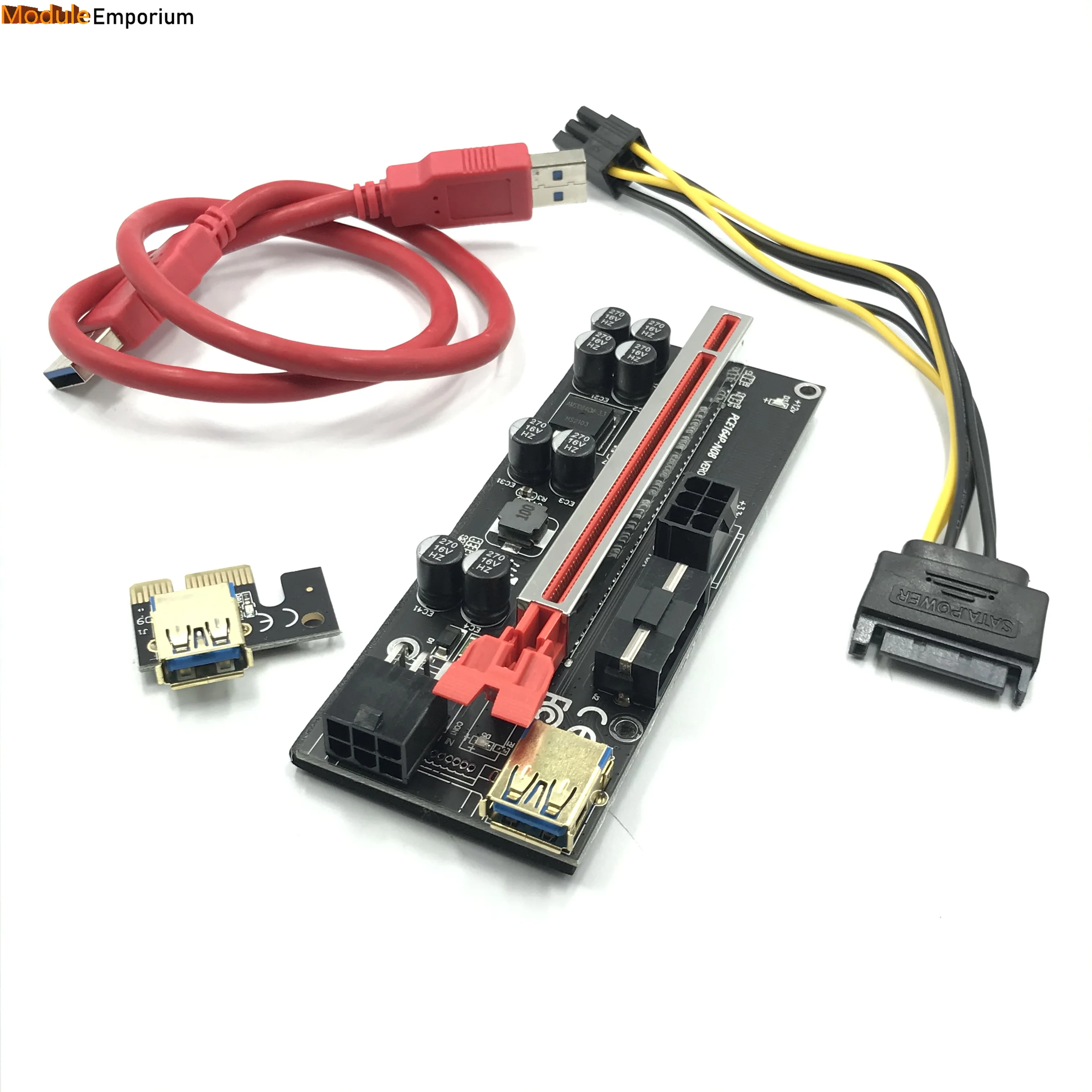 Placa Riser PCI-E para Placa Gráfica, VER 009S Plus, PCI Express 1X a 16X, Cabo USB 3.0, Conector SATA a 6Pin, Placa de vídeo