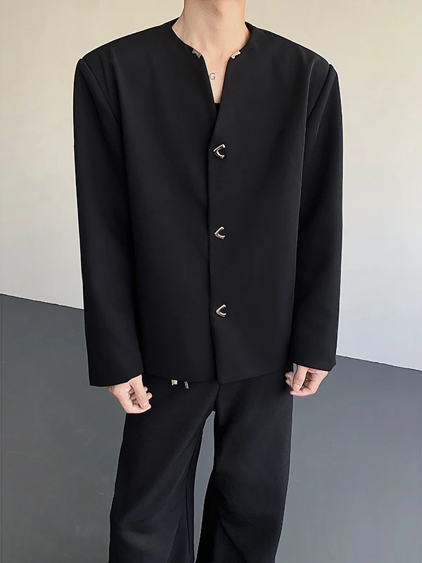 

Мужская куртка TANGZ STUDIO свободного кроя с металлическим декором, V-образным вырезом, повседневная, с длинными рукавами, весенняя модная верхняя одежда