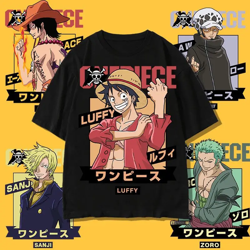 One Piece BROOK FRANKY Marco Shanks Monkey D. Luffy Law Ace Pure Cotton Short-sleeved T-shirt Men's Summer Loose Hip-hop Top