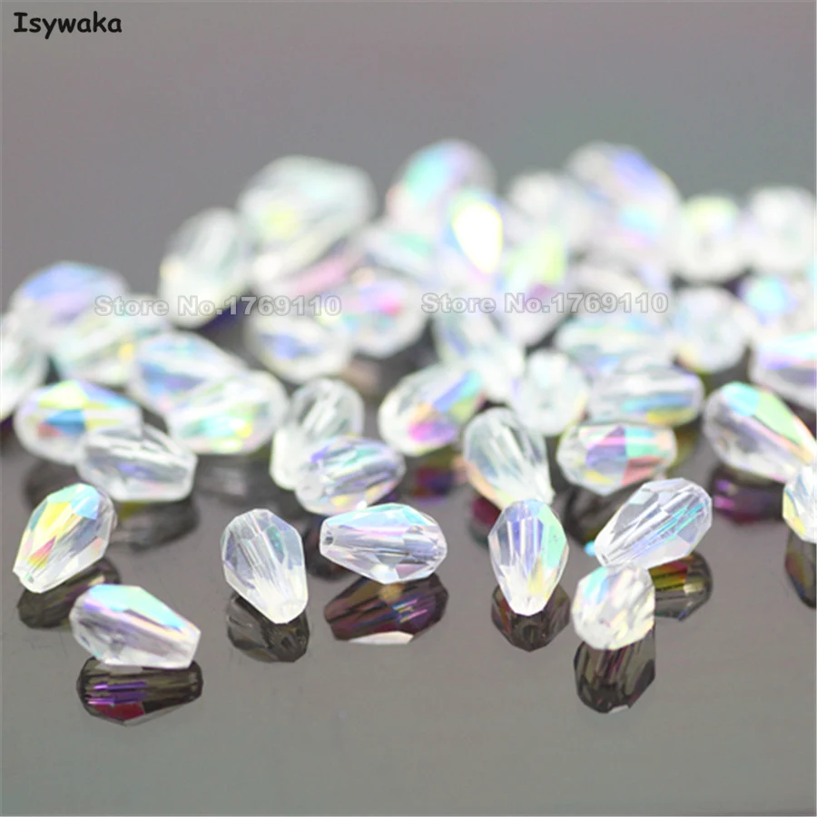 Isywaka 100pcs AB White Faceted Teardrop Beads Austria Crystal Beads charm Glass Beads Loose Spacer Bead for DIY Making, 3x5mm