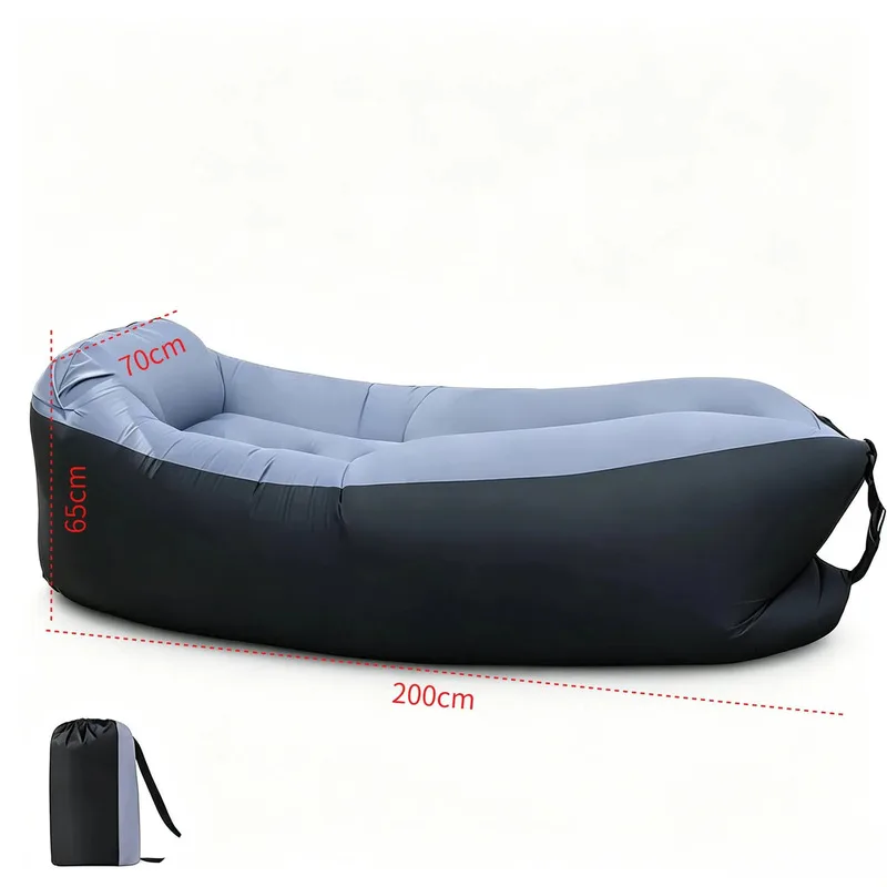 Gray Black Inflatable Lazy Lounge Sofa with Storage Bag Portable Air Sofa for Camping Balcony Bedroom Outdoor Rest