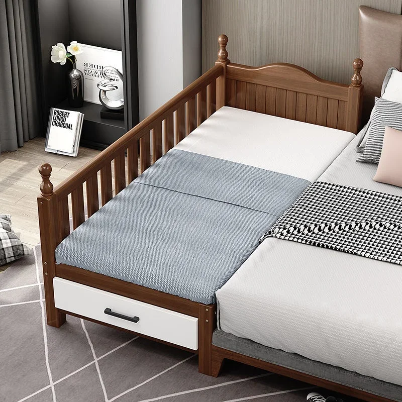 Solid wood children's bed with guardrail side boys & girls widened small single bed