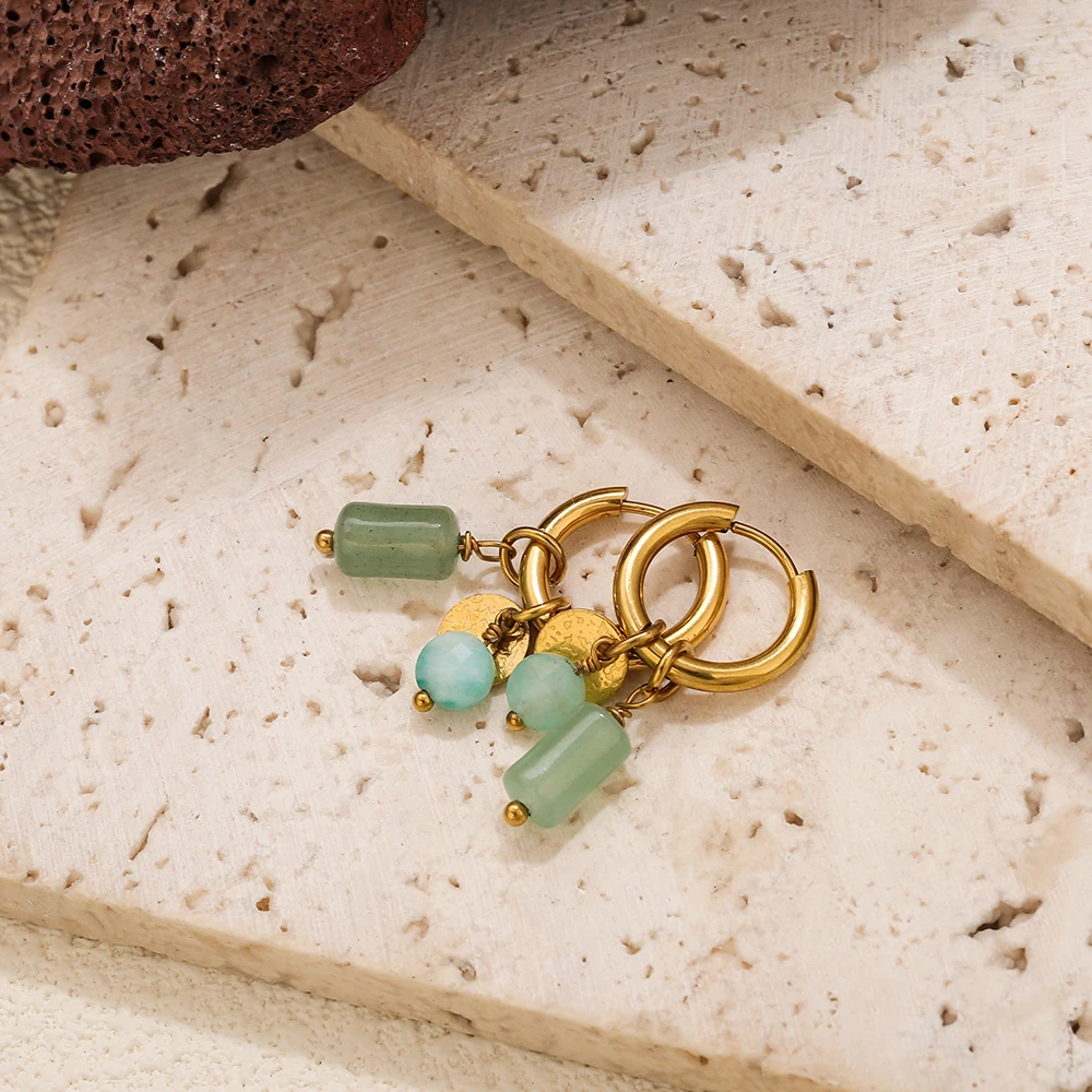 AURORA Böhmische Tigerauge Naturstein Charm Creolen für Damen Vintage Alltag Edelstahl Schmuck Accessoires – Detail 3
