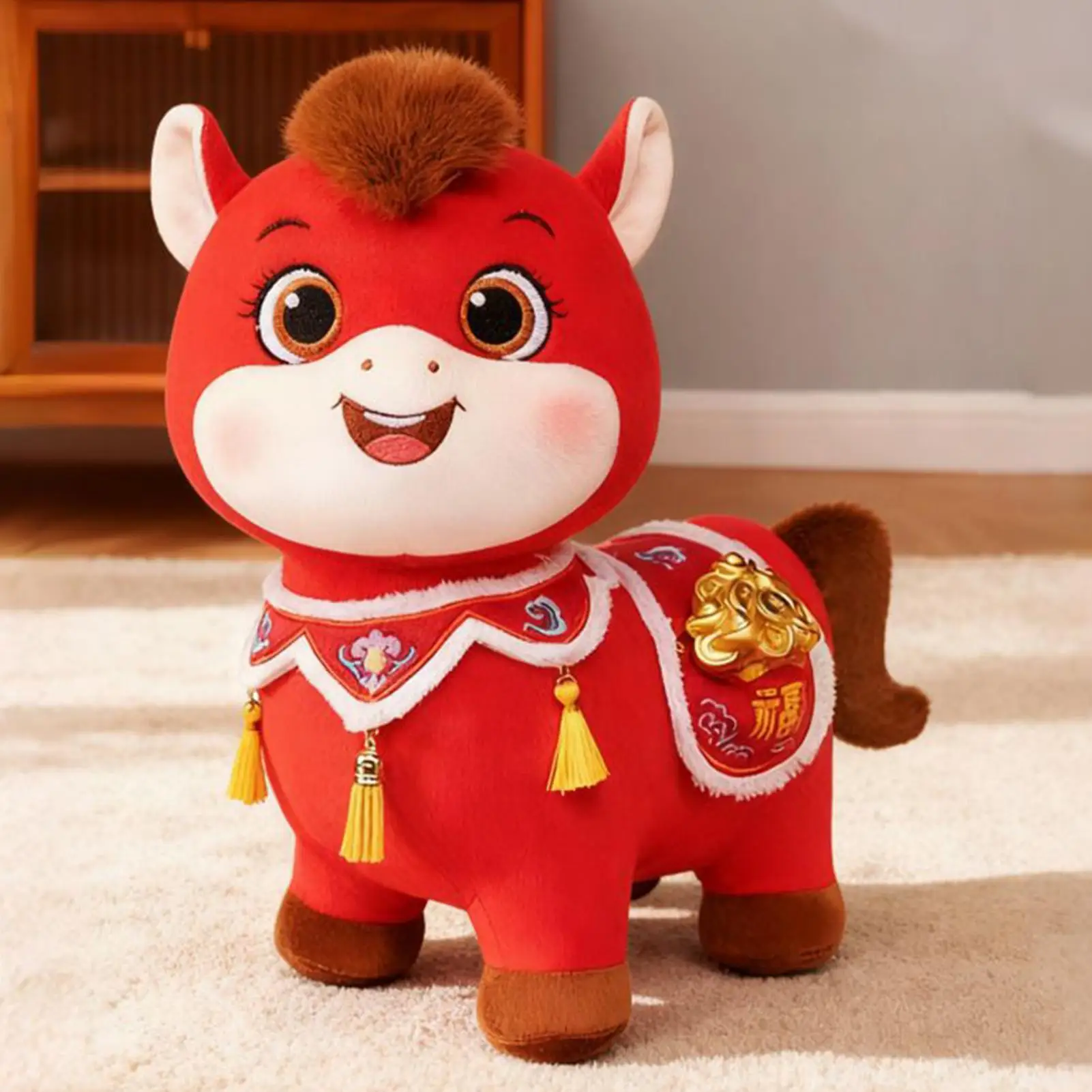

Мягкая игрушка-лошадка 20 см, милая, очаровательная, в китайском стиле, с символикой удачи, для мальчиков и девочек, на Китайский Новый год