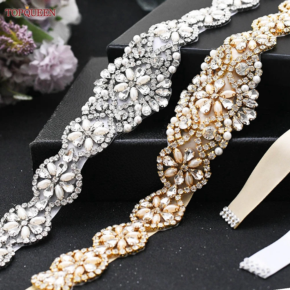 TOPQUEEN gorąca sprzedaż pas ślubny srebrny złoty Rhinestone biżuteria z koralików luksusowe dla kobiet kobiece sukienki akcesoria dekoracyjne S161