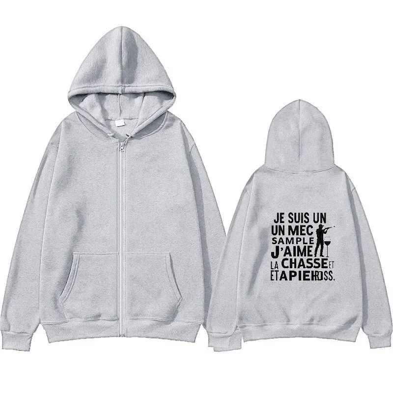 Giacca da uomo con cappuccio Nero Caccia e pesca Stampa Testo Design Abbigliamento casual da esterno per uomo