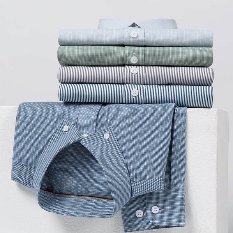 

New Spring and Autumn Cotton Long Sleeve Oxford Plaid Men's Shirt Casual Breathable Light Luxury Shirt Men's