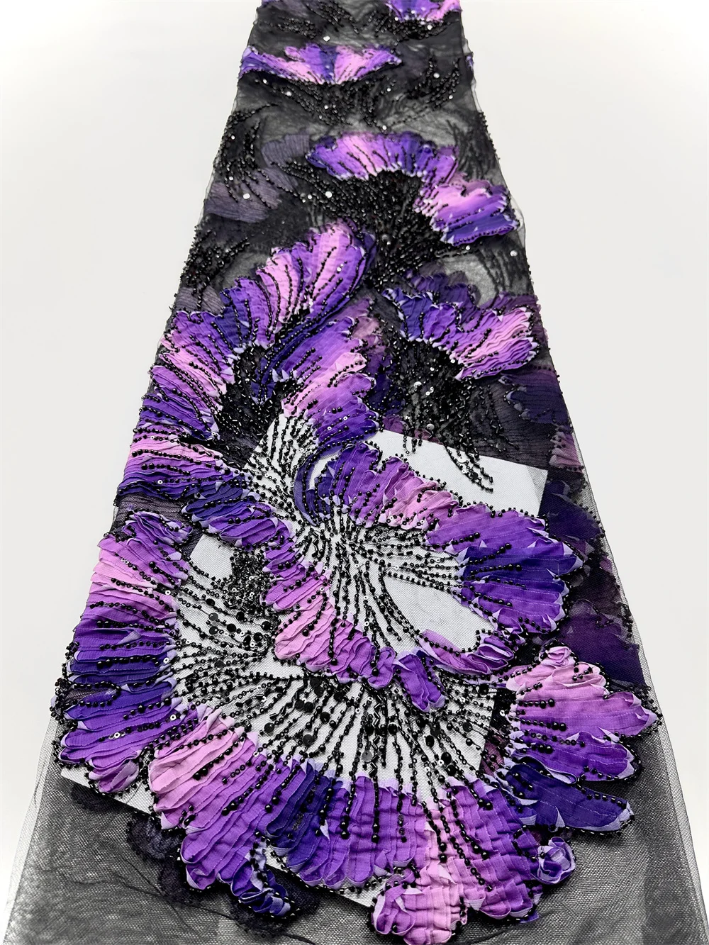 

3D Luxury Beads Lace African 2025 High Quality 5 Yards Embroidery Sequins Mesh Fabric Nigeria For Evening Party Wedding Dresses