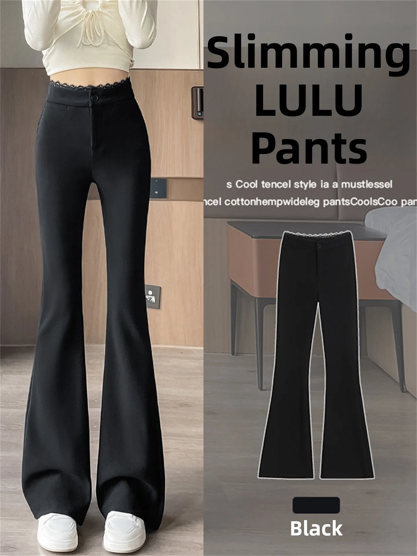 

plus Size High Waist Lace Flared Pants Women's Spring Fleece Lined Trousers Casual Suit Pants Korean Style Straight Leg Jeans