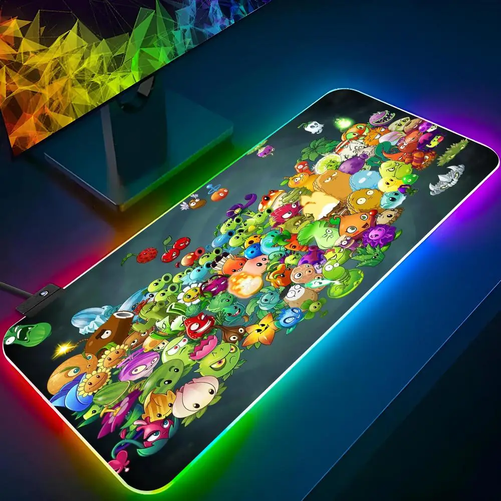 P-Plants vs Z-Zombies Mouse Pad Keyboard LED RGB Pc Gamer Glowing Rubber mause pad  Cute Cartoon Gaming Computer Boys Girls Frie