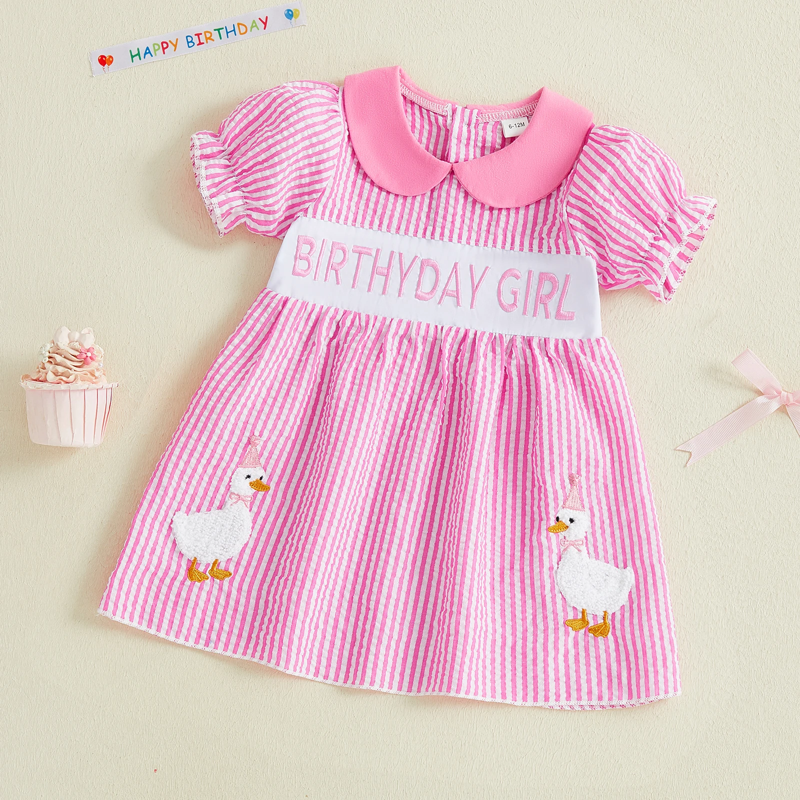 

Платье на день рождения для маленькой девочки, платье принцессы с вышивкой и буквами «гусиный день», кукольный воротник, с короткими рукавами, многослойное праздничное платье трапециевидной формы