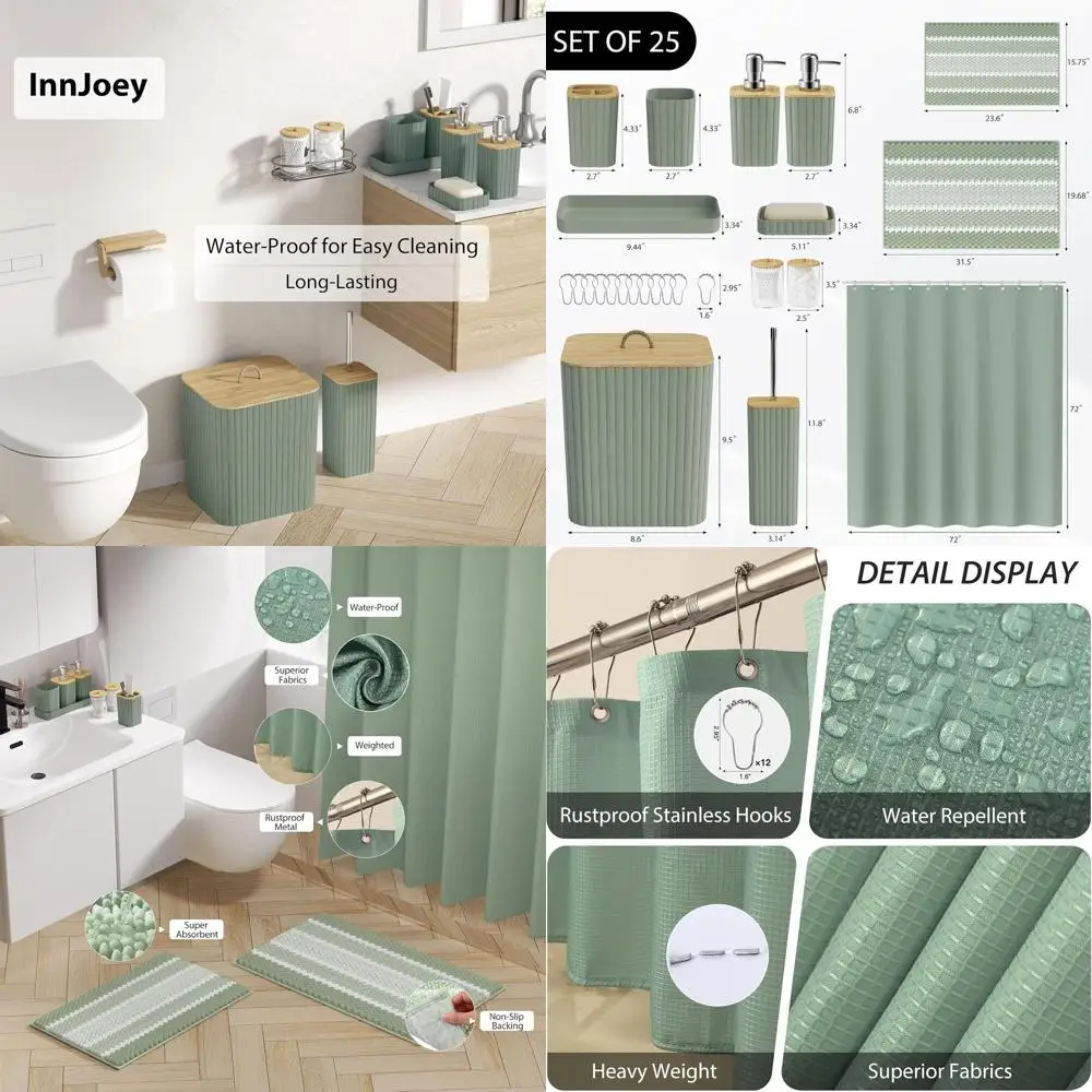 

Sage Green 25-Piece Bath Accessory Set with Shower Curtain and Mats