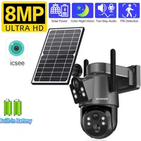 4K 8MP Wireless Solar PTZ Camera Dual Lens Color Night Vision Wifi CCTV Security Camera Built in Battery PIR Detection IP Cam