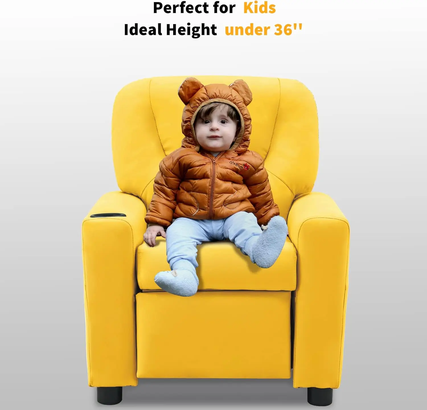 Kinder-Liegestuhl mit Getränkehaltern, Kunstleder Gelb