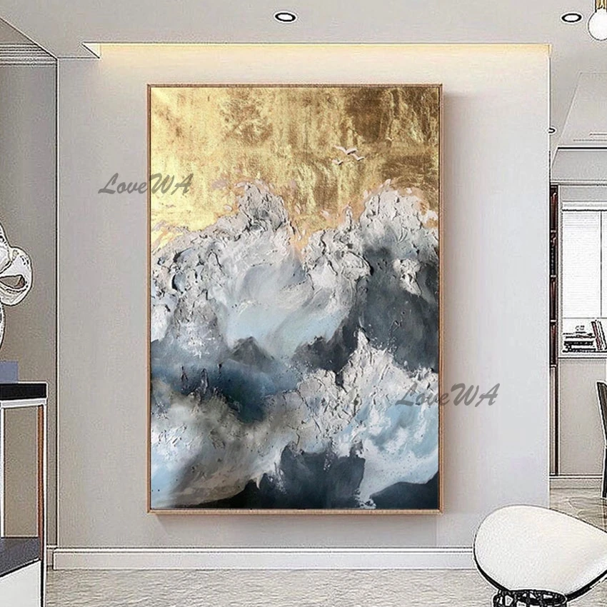 

Thick Texture Handmade Abstract Oil Painting Gold Foil Art Large Living Room Wall Picture Home Decoration Piece Framless