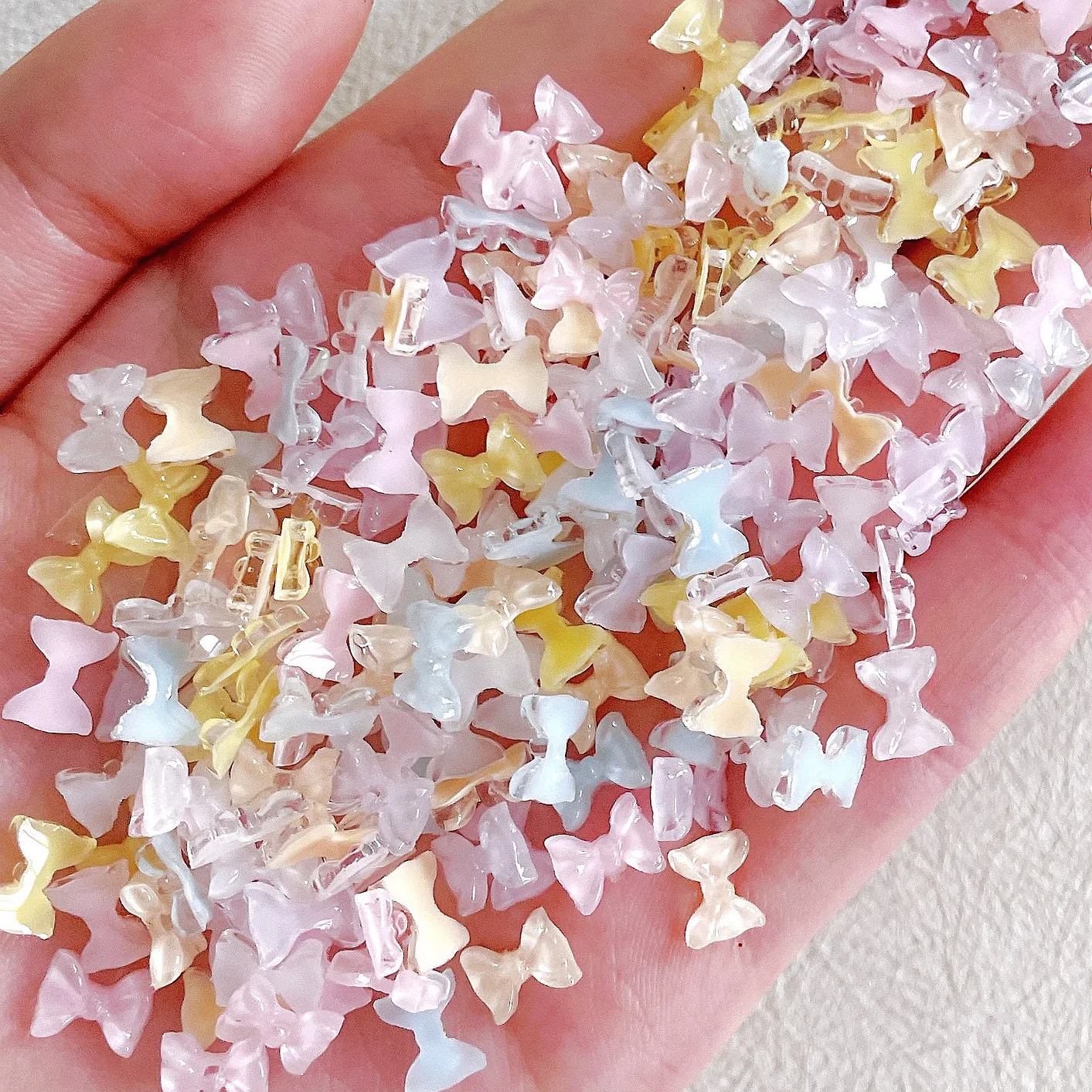 

30PCS Ice Transparent Nail Art Bow Tie Charms Accessories For Manicure Decor Macaron Color Nails Decoration Supplies Material