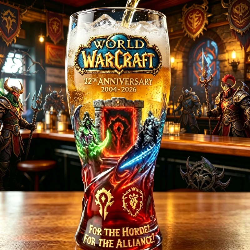 Copo de cerveja comemorativo de World of Warcraft, caneca de vidro com gradiente de cores, produto de jogo, copo de água, item de coleção e decoração.