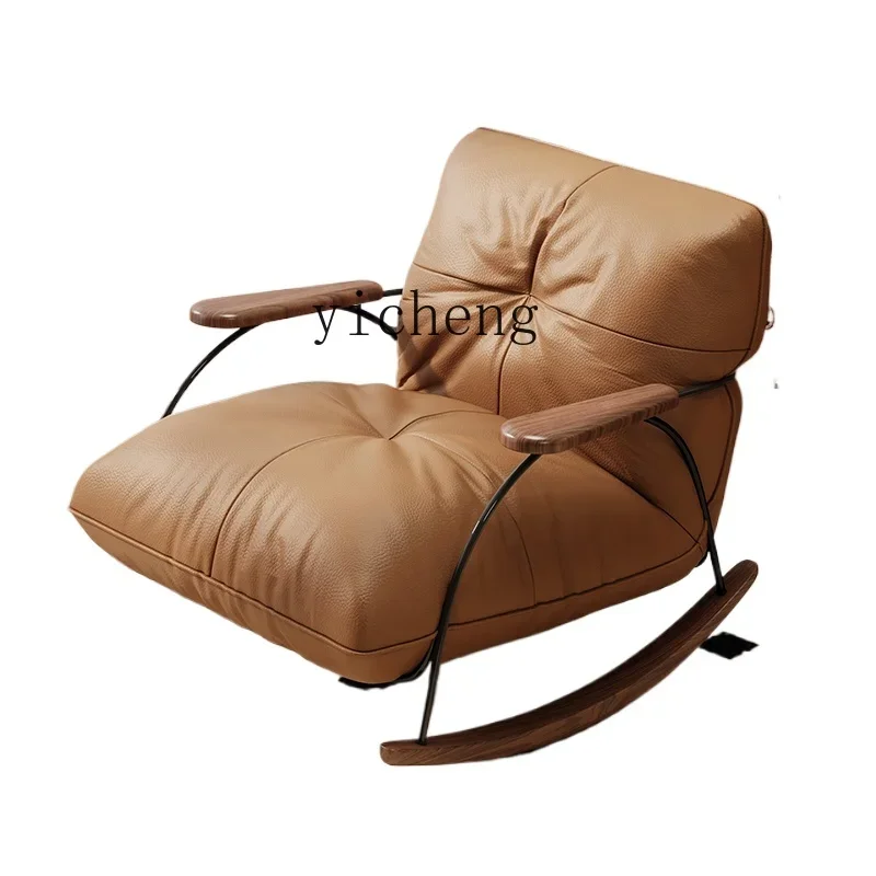 

HSN leather first layer cowhide single chair rocking reclining chair lazy sofa balcony home leisure chair