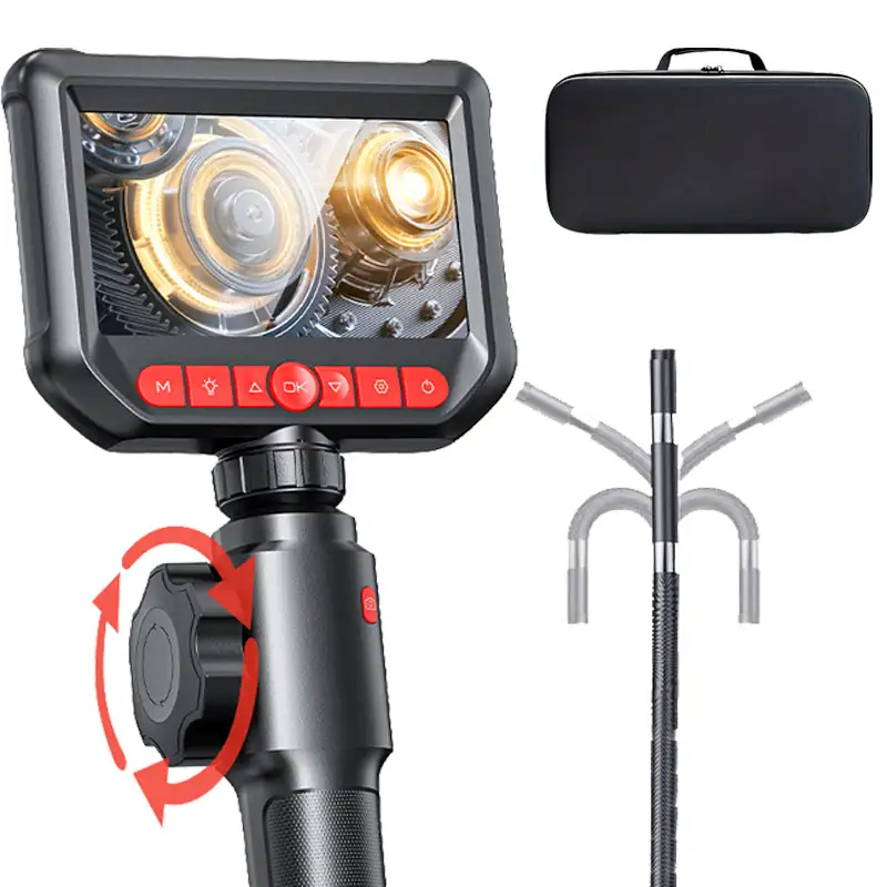 Boroscópio bidirecional de 4,3 polegadas, câmera de 8,0 mm, HD 1080P com iluminação LED para reparo automotivo, inspeção de encanamento