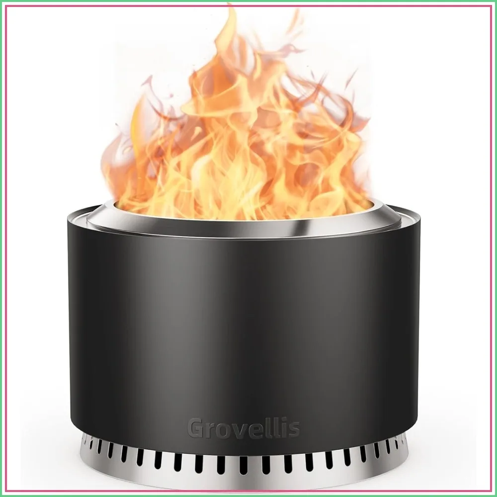 27 Inch Smokeless Fire Pit with Waterproof Cover and Fire Poker for Outdoor Backyard Patio
